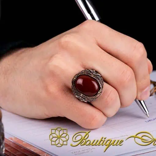 Aqeeq D Shape Classic Silver Ring - Image 5