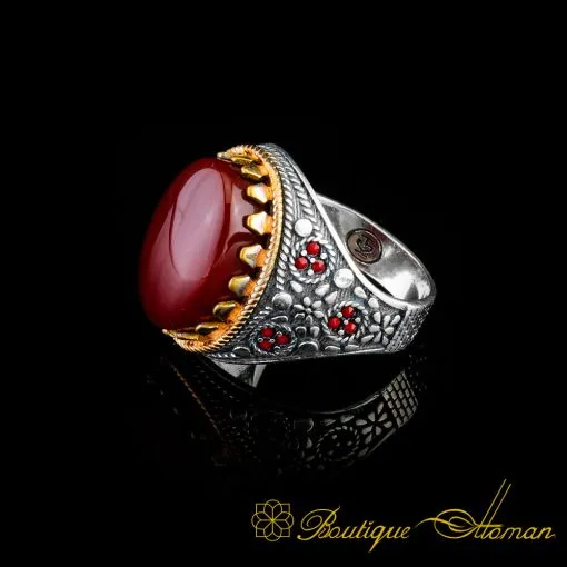 Royal Collection Red Aqeeq Silver Ring No:3 - Image 4