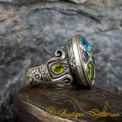 Asymmetric Mixed Gemstone Pieces Handmade Ring - Image 3