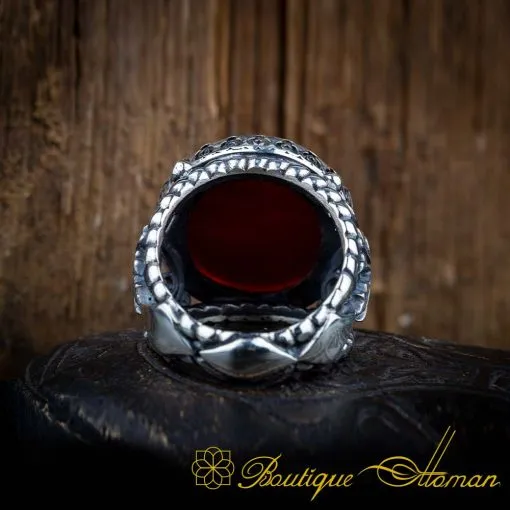 Ayat Al Kursi Red Yemeni Aqeeq Handmade Silver Ring - Image 4