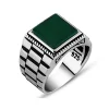 Green Square Aqeeq Silver Men’s Ring