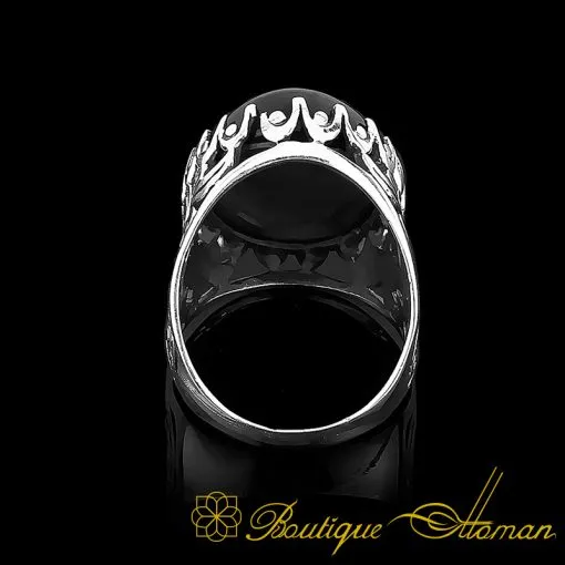 Big Size Black Aqeeq Onyx Oval Aqeeq Silver Classic Ring - Image 5