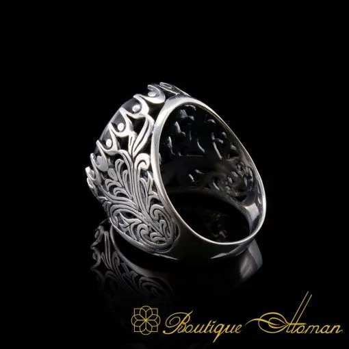 Big Size Black Aqeeq Onyx Oval Aqeeq Silver Classic Ring - Image 4