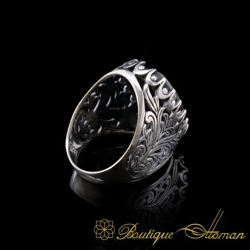 Big Size Black Aqeeq Onyx Oval Aqeeq Silver Classic Ring - Image 6