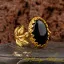 Black Aqeeq Hand Made Women Flower Ring (Gold Plated)