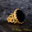 Black Aqeeq D Shape Handcraft Women Ring (Gold Plated)