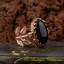 Black Aqeeq Hand Made Women Flower Ring (Rose Gold Plated)