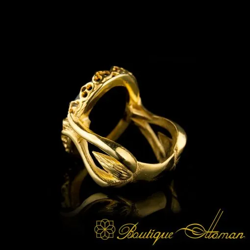 Black Aqeeq Hand Made Women Ring (Gold Plated) - Image 7