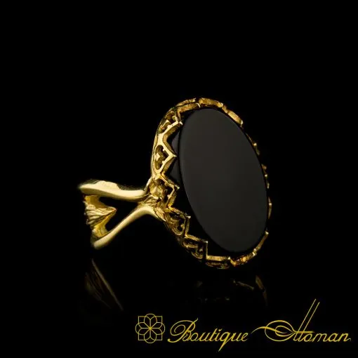 Black Aqeeq Hand Made Women Ring (Gold Plated) - Image 8