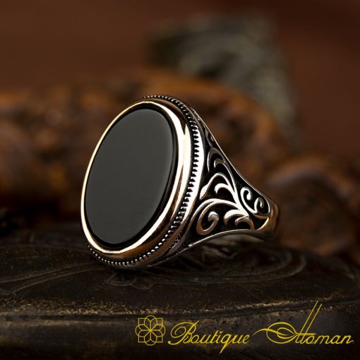Black Flat Onyx Classic Ring For Men - Image 3