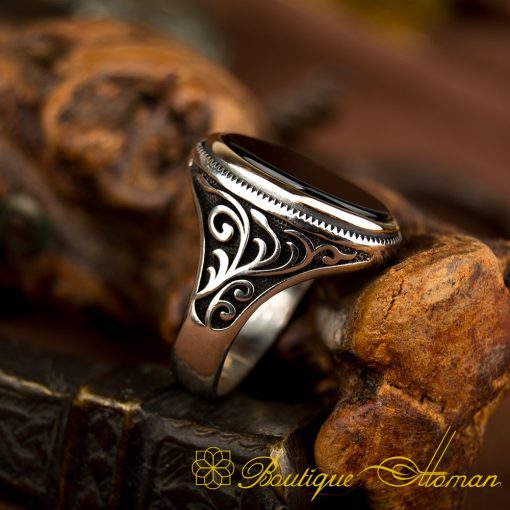 Black Flat Onyx Classic Ring For Men - Image 4