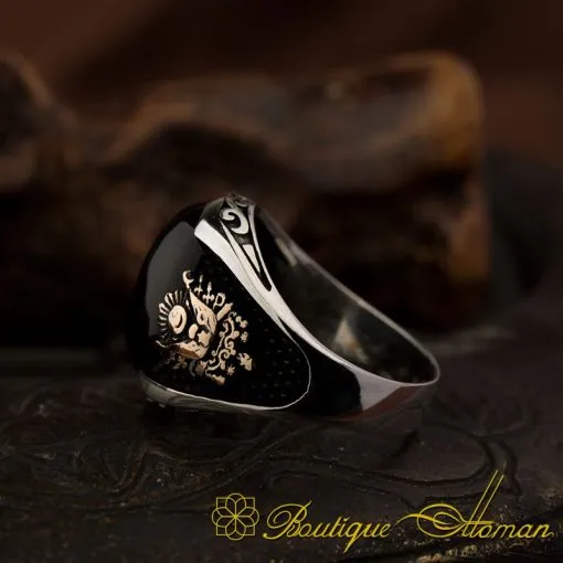 Classy Gentle Onyx Men Ring With Coat Of Arms - Image 4