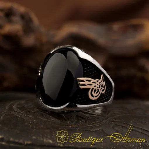 Classy Gentle Onyx Men Ring With Tughra - Image 3