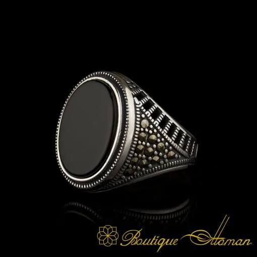 Black Onyx and Marcasite Designer Ring - Image 3