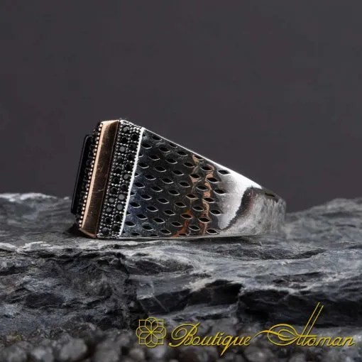 Black Zircon Covered Square Onyx Men Ring - Image 3