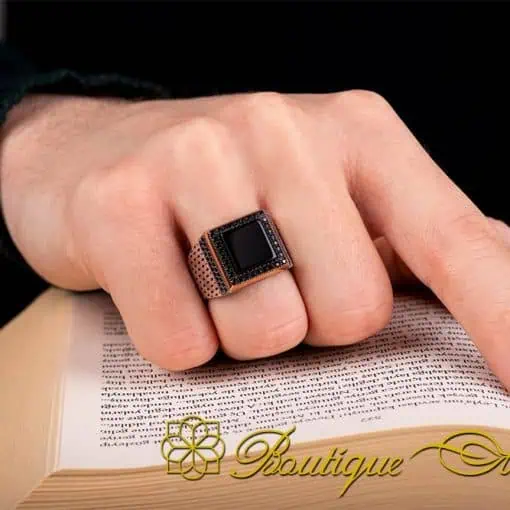 Black Zircon Covered Square Onyx Men Ring - Image 5