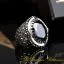 Black Zircon Oval Hand Engraved Silver Ring