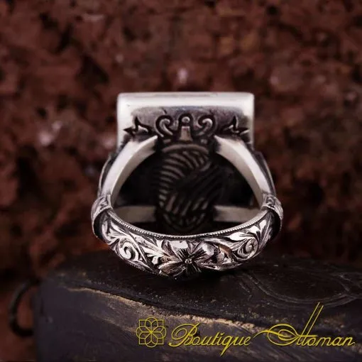 Blue Amber Rectangle Handcraft Ring - Image 4