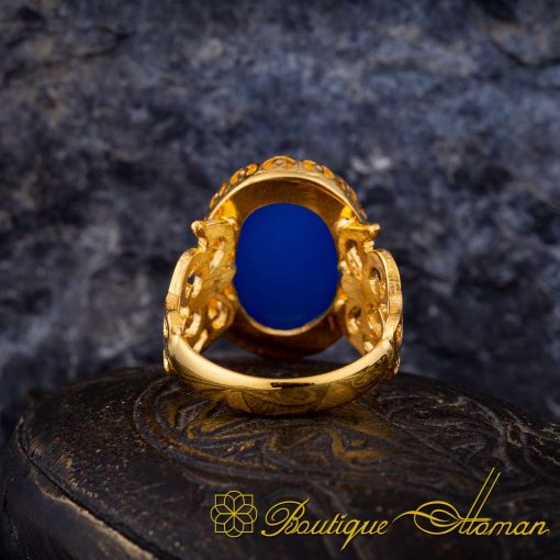 Blue Aqeeq D Shape Handcraft Women Ring (Gold Plated) - Image 4