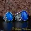Blue Aqeeq D Shape Handcraft Women & Men Couple Rings Set