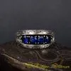Blue Zircon 4 Pieces Hand Engraved Silver Band Ring
