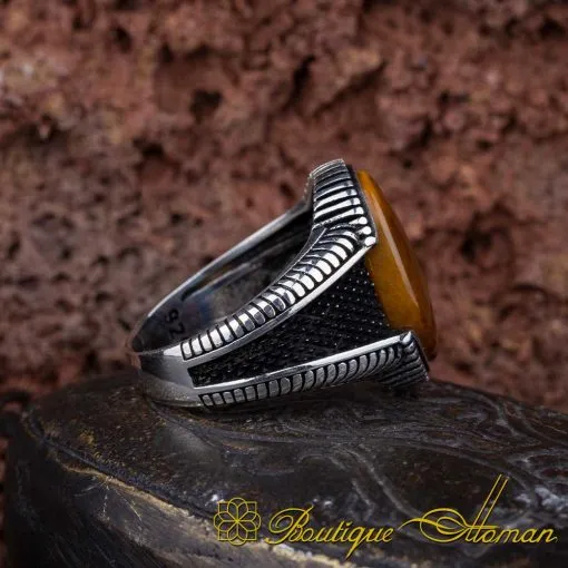 Brown Tiger's Eye Oval Micro Cut Silver Ring - Image 3