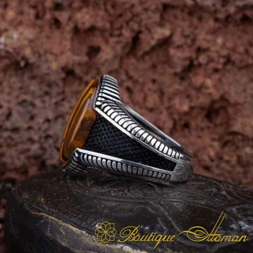 Brown Tiger's Eye Oval Micro Cut Silver Ring - Image 5