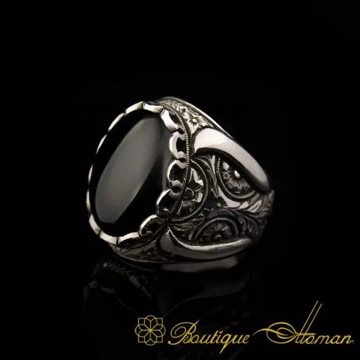 Onyx Classic Silver Handmade Men Ring - Image 3