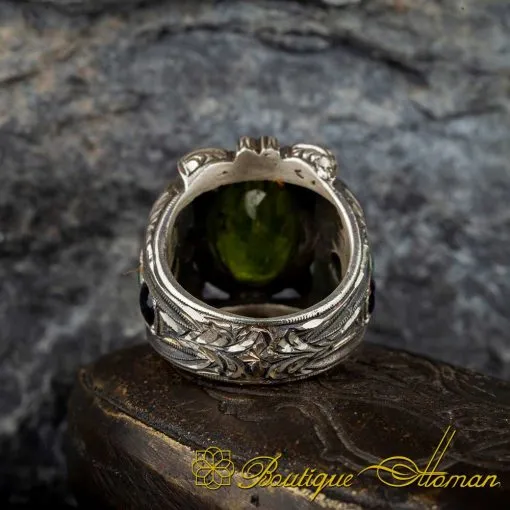 Classic Peridot Hand Engraved Ring - Image 4