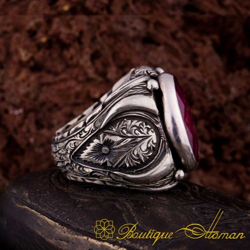 Classic Ruby Hand Engraved Ring - Image 3