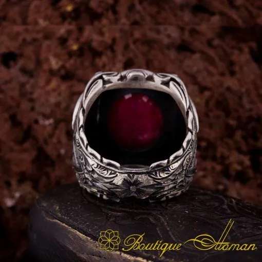 Classic Ruby Hand Engraved Ring - Image 4