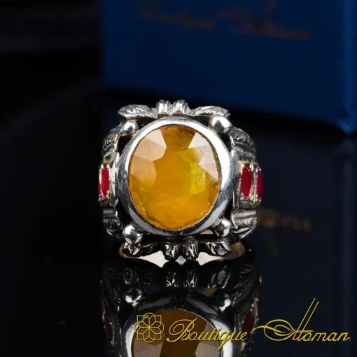 Classic Yellow Sapphire Hand Engraved Ring - Image 3