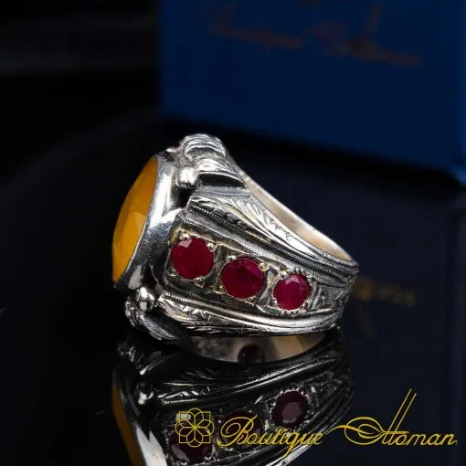 Classic Yellow Sapphire Hand Engraved Ring - Image 4