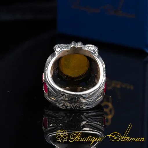 Classic Yellow Sapphire Hand Engraved Ring - Image 5