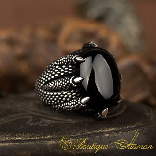 Claw Of Falcon Black Onyx Silver Ring - Image 5