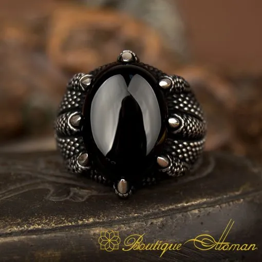 Claw Of Falcon Black Onyx Silver Ring - Image 6