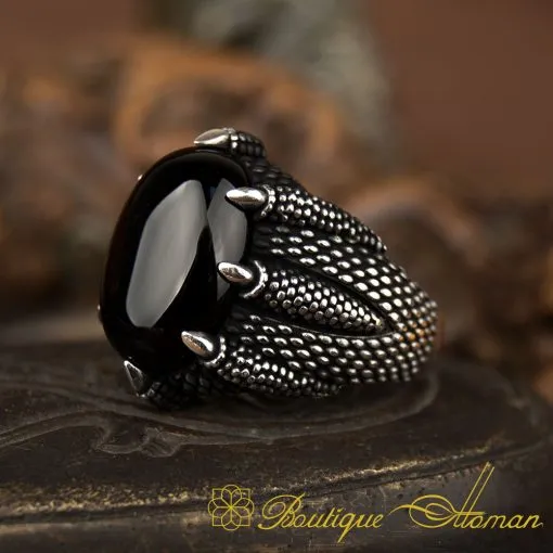 Claw Of Falcon Black Onyx Silver Ring - Image 7