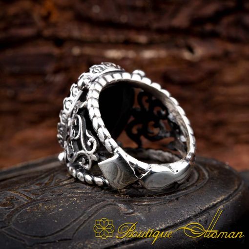 Craft Collection Black Aqeeq Handicraft Silver Ring - Image 3