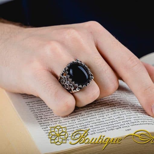 Craft Collection Black Aqeeq Handicraft Silver Ring - Image 5
