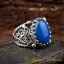Craft Collection Rare Blue Aqeeq Handicraft Silver Ring