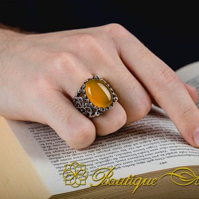 Craft Collection Yellow Aqeeq Handicraft Silver Ring - Image 5