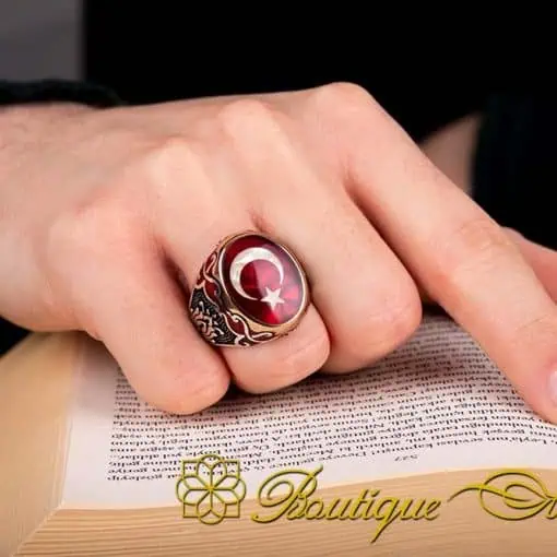 Crescent Star Red Mina Silver Ring - Image 5