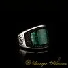Curved Green Aqeeq Silver Ring