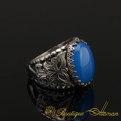 Craft Collection Rare Dark Blue Aqeeq Classic Ring - Image 6