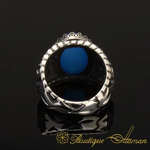 Craft Collection Rare Dark Blue Aqeeq Classic Ring - Image 5