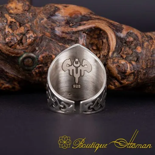 Double Headed Eagle Adjustable Silver Thumb Ring - Image 4