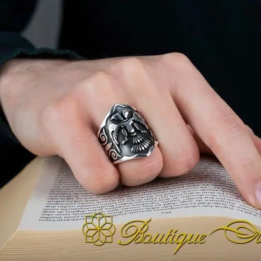 Double Headed Eagle Adjustable Silver Thumb Ring - Image 5