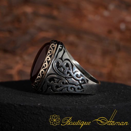 Oval Aqeeq Stone Silver Ring - Image 4