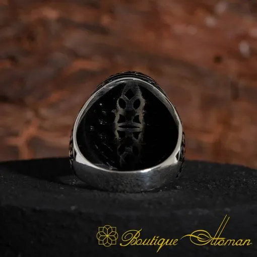 Oval Aqeeq Stone Silver Ring - Image 5