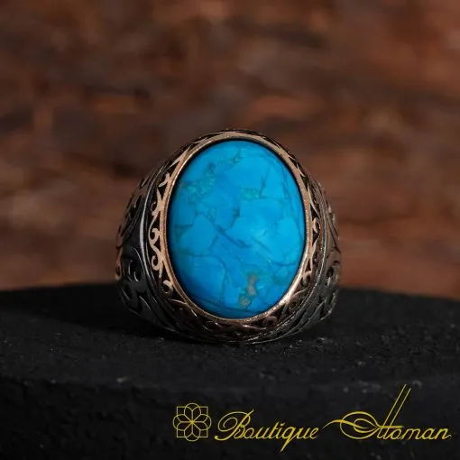 Oval Feroza Stone Silver Ring - Image 3